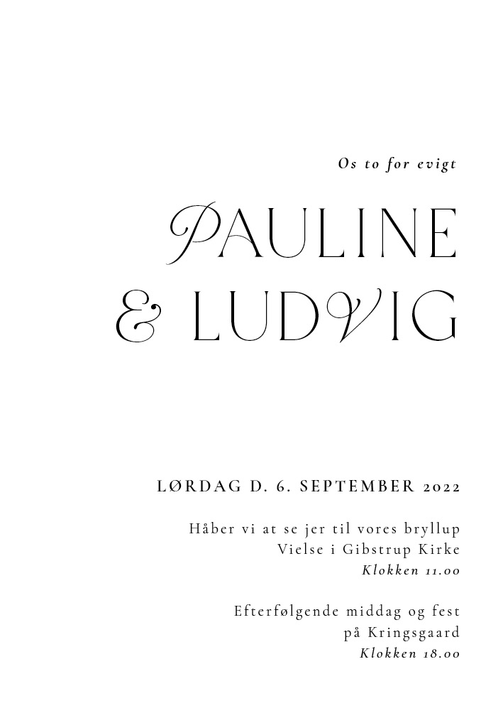 Bryllup - Pauline og Ludvig Bryllupsinvitation
